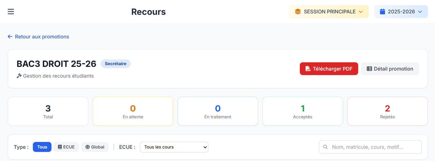 Appeals management screen